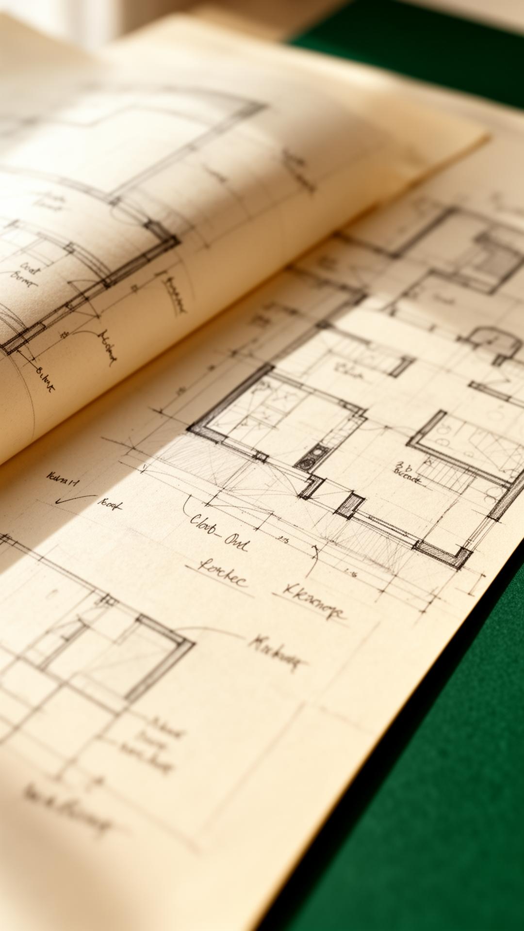 Architectural blueprint with hand-drawn annotations